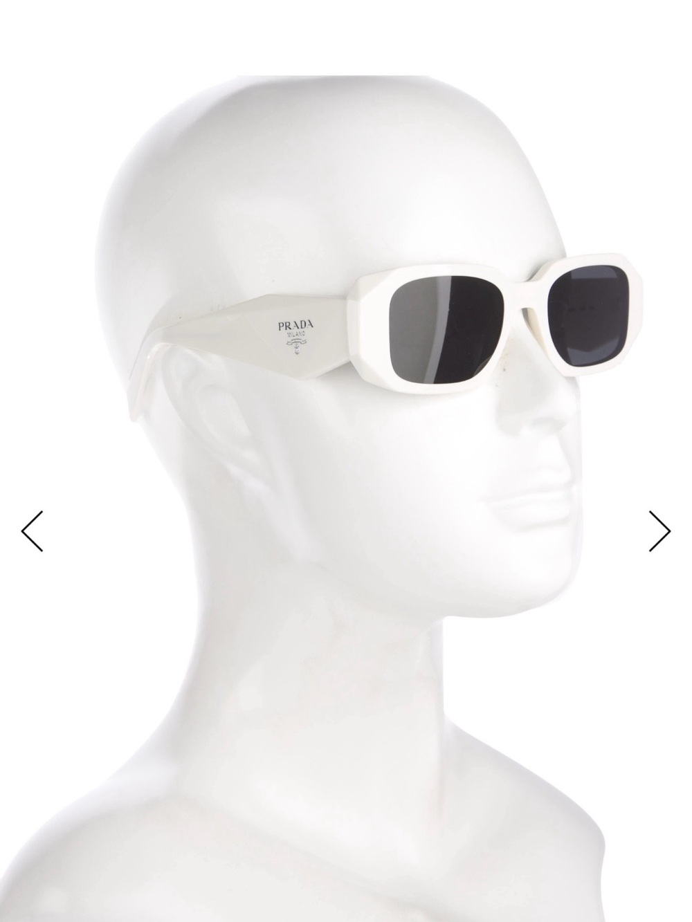 Prada White Thick-Frame Rectangular Sunglasses with Dark Lenses